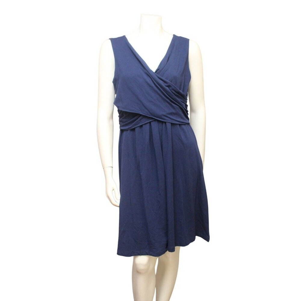 Lands' End Navy Blue Knit Sleeveless Empire Waist Wrap Dress Size L